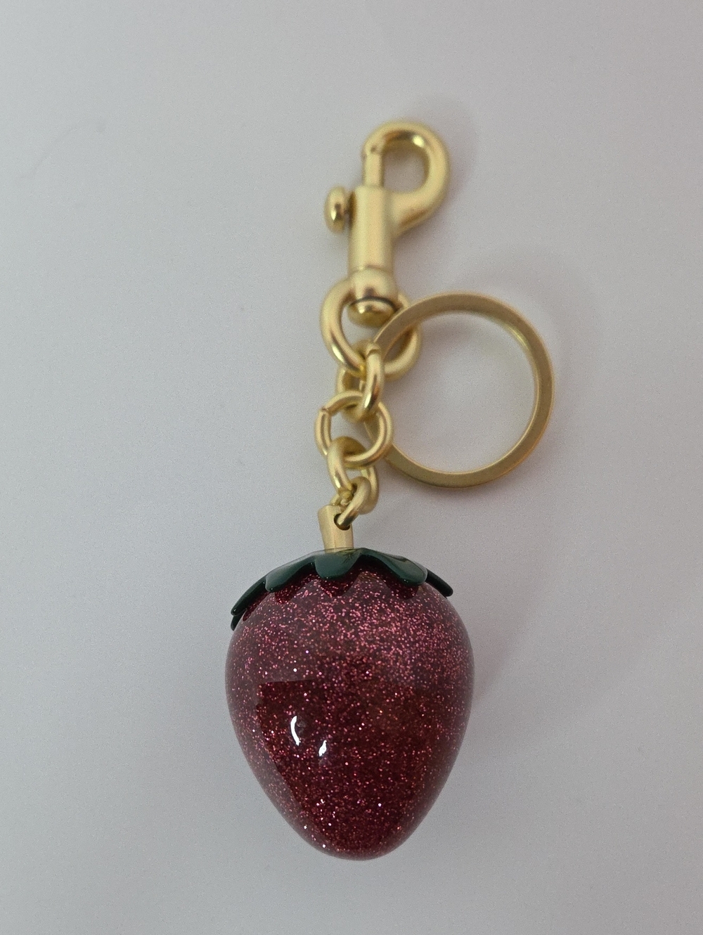 Strawberry Bag Charm & Keychain With Gold Hardware